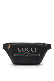 Черная кожаная сумка на пояс с логотипом «Gucci»