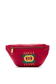 Шелковая красная сумка на пояс с логотипом «Gucci»