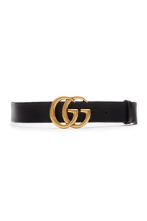 Черный широкий ремень с фирменным логотипом «Gucci»