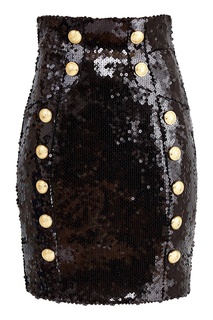 Юбка с пуговицами и пайетками Balmain
