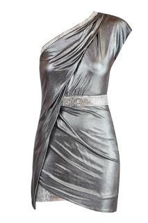 Серебристое платье с кристаллами Balmain