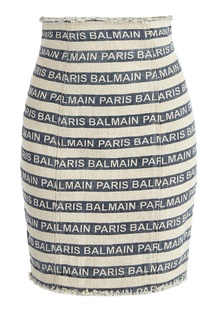 Короткая юбка из денима с логотипами Balmain