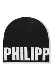 Черная шапка с крупным логотипом Philipp Plein Kids