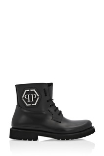 Черные ботинки со шнуровкой и монограммой Philipp Plein
