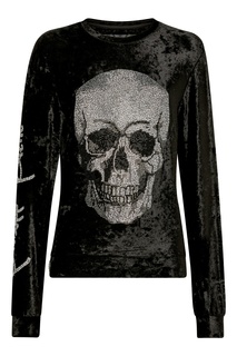 Черный бархатный свитер с рисунком Philipp Plein