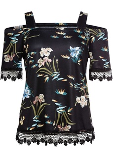 Блузка с цветочным принтом и кружевом Bonprix