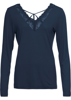 Футболка с длинным рукавом и кружевной отделкой Bonprix