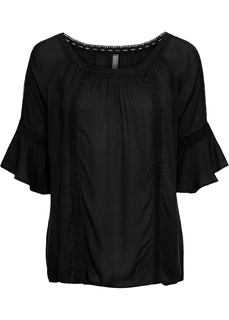 Блузка с кружевыми вставками, креповый материал Bonprix