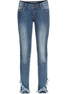 Джинсы Skinny укороченного покроя с бахромой Bonprix