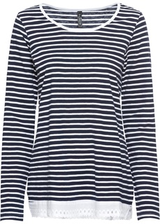 Футболка с длинным рукавом и кружевной вставкой, дизайн в полоску Bonprix