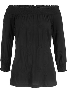 Блузка с широким вырезом и сдержанной вышивкой Bonprix