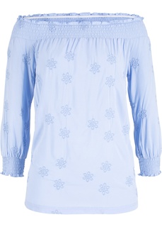 Блузка с широким вырезом и сдержанной вышивкой Bonprix