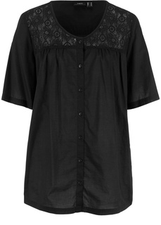Блузка из хлопка с кружевной вставкой Bonprix