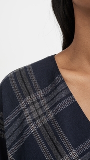 Vince Textured Plaid Crossover Blouse