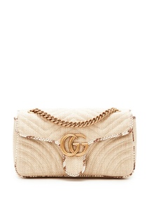 Сумка из рафии и змеиной кожи GG Marmont Gucci