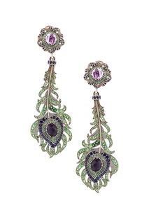 Серебряные серьги с сапфирами, аметистами и зелеными агатами «Перо Павлина» Axenoff Jewellery