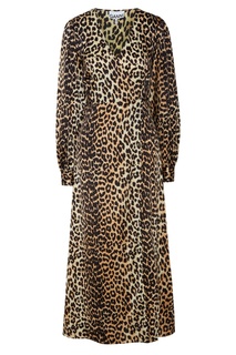 Атласное платье с леопардовым принтом Ganni