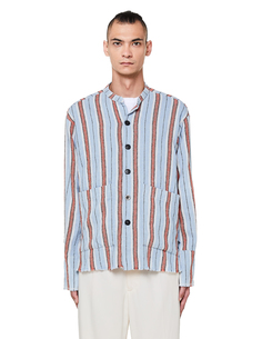 Голубая хлопковая рубашка в полоску Greg Lauren