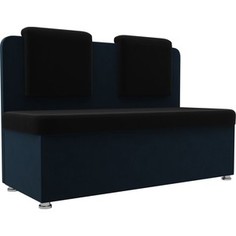 Кухонный прямой диван АртМебель Маккон 2-х местный велюр черный/синий