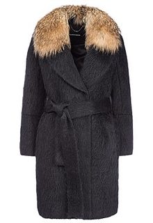 Полушерстяное пальто с отделкой мехом енота La Reine Blanche