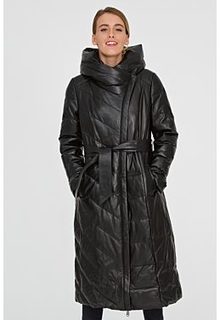 Утепленное кожаное пальто с капюшоном La Reine Blanche