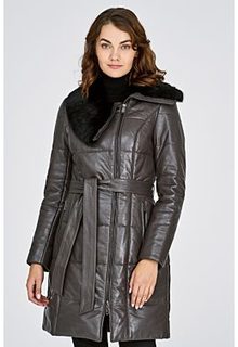 Стеганое кожаное пальто с отделкой мехом кролика La Reine Blanche