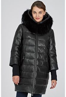 Утепленная куртка из натуральной кожи с отделкой мехом енота La Reine Blanche