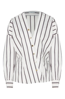 Белая блуза в полоску с асимметричной застежкой Sandro