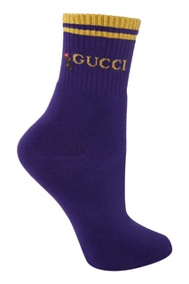 Синие носки с вышивкой и люрексом Gucci