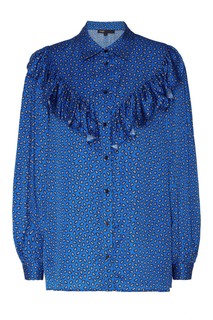Синяя блуза с принтом и рюшами Maje
