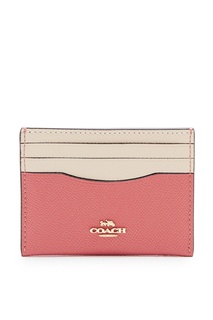 Кожаная визитница персикового оттенка Coach