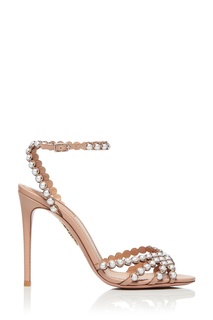 Нюдовые босоножки с декором Pearl 105 Aquazzura