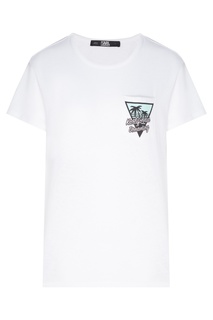 Белая футболка с принтом на кармане Karl Lagerfeld