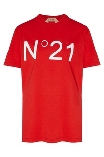 Свободная красная футболка с логотипом No.21