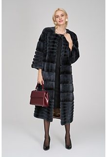 Длинная шуба из меха кролика с поясом Virtuale Fur Collection