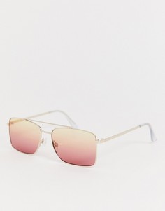 Квадратные солнцезащитные очки с розовыми стеклами Jeepers Peepers - Золотой