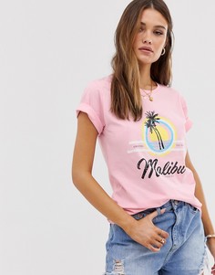 Розовая футболка с принтом Stradivarius Malibu - Розовый