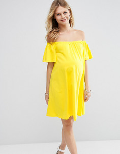 Платье мини для беременных с открытыми плечами ASOS Maternity - Желтый