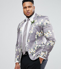 Серый облегающий блейзер с цветочным принтом ASOS PLUS Wedding - Серый