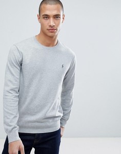 Трикотажный меланжевый облегающий джемпер серого цвета с логотипом Polo Ralph Lauren - Серый