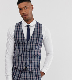 Темно-синий приталенный жилет с принтом тартан ASOS DESIGN Tall Wedding - Темно-синий