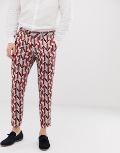 Укороченные узкие брюки с добавлением льна и геометрическим принтом Devils Advocate - Серый