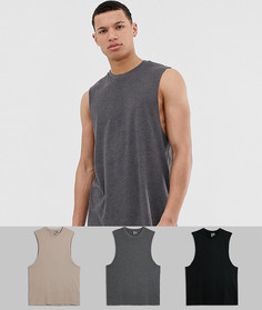 3 футболки без рукавов с глубокими проймами ASOS DESIGN Tall набор со скидкой