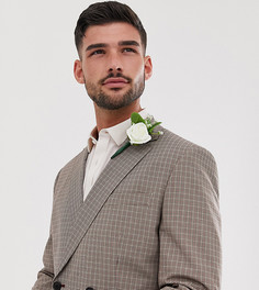 Бежевый узкий двубортный блейзер в клетку ASOS DESIGN Tall - Бежевый