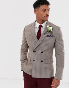 Бежевый приталенный двубортный блейзер в клетку ASOS DESIGN Wedding - Бежевый
