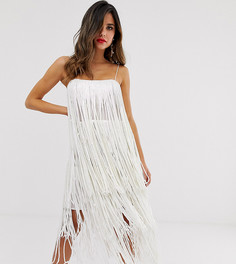 Ярусное платье миди с бахромой и пайетками ASOS DESIGN - Белый