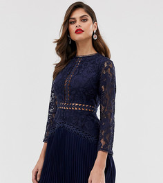 Кружевное платье мини со вставками и плиссированной юбкой ASOS DESIGN - Темно-синий