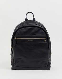 Черный кожаный рюкзак с золотистыми молниями и тиснением ASOS DESIGN - Черный