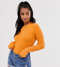 Джемпер в мелкий рубчик с круглым вырезом ASOS DESIGN Petite - Желтый
