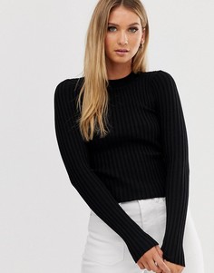 Облегающий джемпер в рубчик с круглым вырезом ASOS DESIGN - Черный